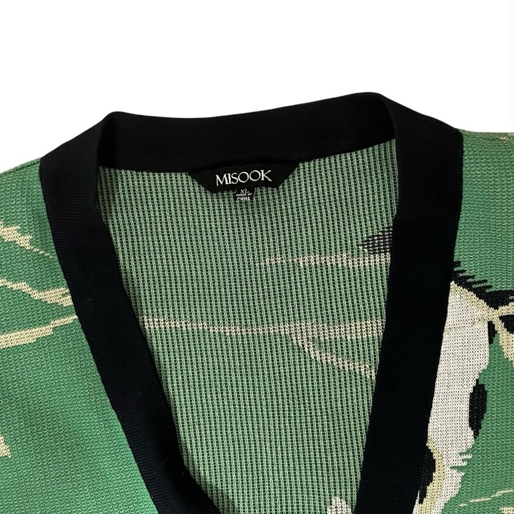 MISOOK Heron Crane Printed Kimono Style Cardigan Green White Black Size XL - Picture 9 of 11